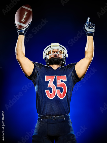 one american football player man isolated on colorful black background