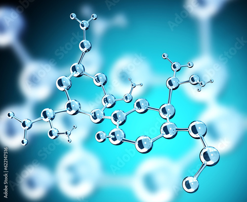 Abstract molecular structure on blue background. 3d render
