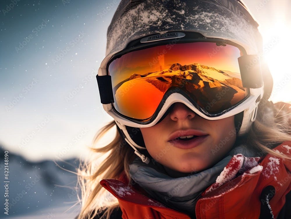 Winterzauber im Blick: Eine Skibrille spiegelt die faszinierende Winterlandschaft