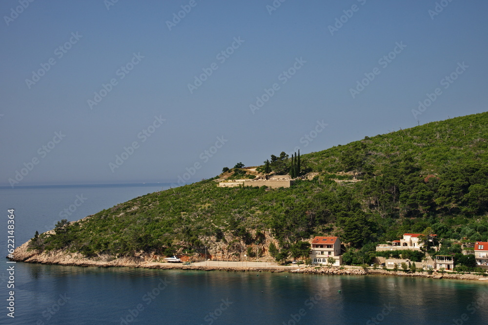 Panorama of Trstenik, Croatia on Peljesac peninsula from the top of a hill
