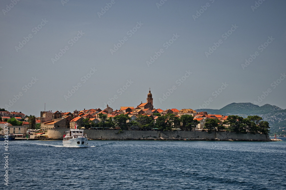 Scenic view of Korcula town on Adriatic sea, Croatia