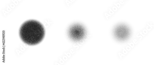 Stippled texture circle set. Black dotted round element collection. Fading noise grain dot work shapes. Vanishing half tones and shades effect illustration bundle. Vector pack