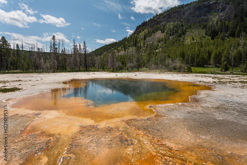 Beautiful view of the lake of thermal origin in the Yellowstone National Park in Wyoming
