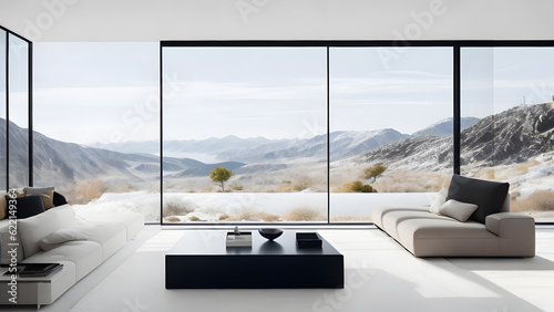モダンなリビングルーム、壮大な景色｜Modern living room, magnificent view, Generative AI  © happy Wu 