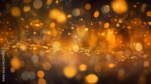 A golden bokeh, with defocused lights in warm hues of gold. Generative AI  © alionaprof