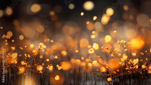 A golden bokeh, with defocused lights in warm hues of gold. Generative AI
