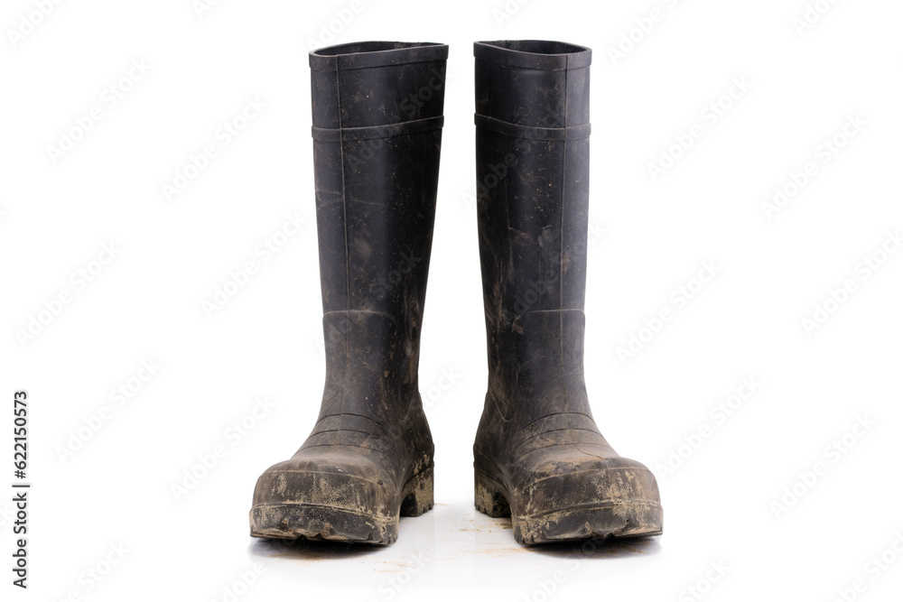 Dry dirty Mud boots isolated on white background front view