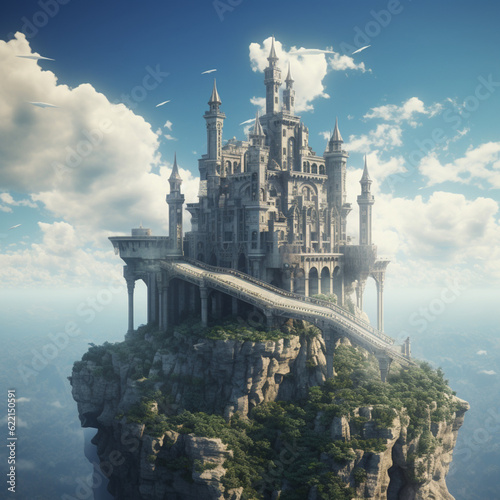 A wonderful castle like a fairy tale touching the sky. Generative AI © A Lam