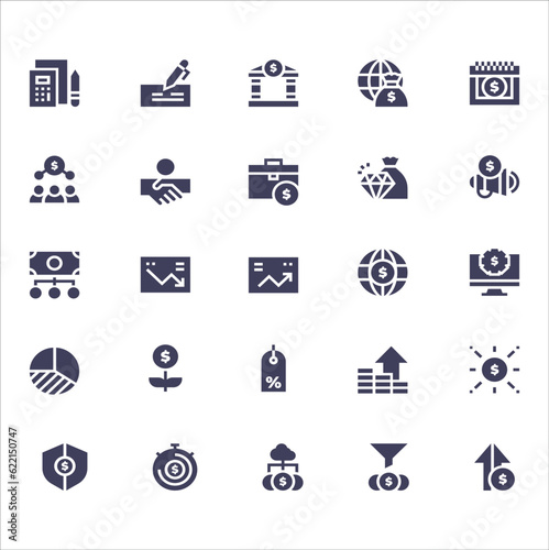 Set of Finance Related Vector Line Icons. Contains such Icons as Taxes, Money Management, Handshake and more. Financial icon vector illustration in outline style. Money or wealth icon set.