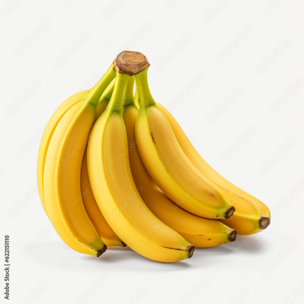 Illustration, AI generation. Bananas on a white background. Illustration, AI generation. Bananas on a white background.
