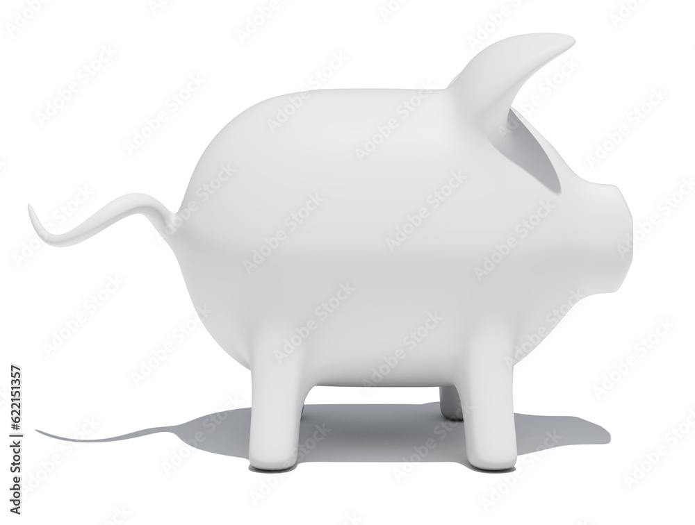 Side view of piggy bank isolated on white background. 3D rendering Side view of piggy bank isolated on white background. 3D rendering