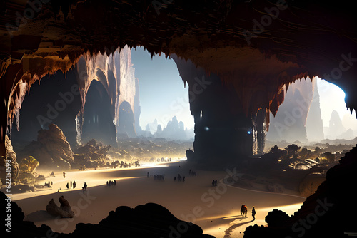 sunset in the cave. generative ai