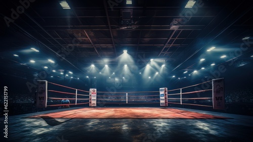 Foto Epic empty boxing ring in the spotlight on the fight night AI