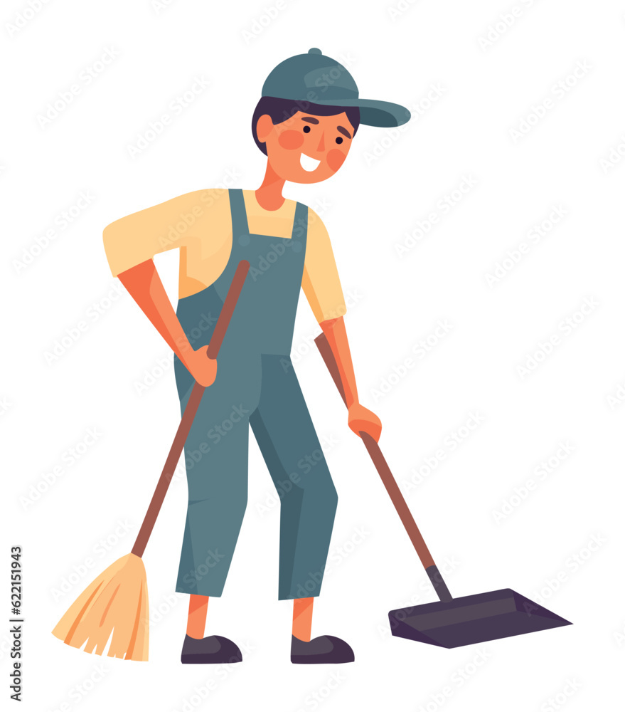 Men cleaning with brooms and mops Men cleaning with brooms and mops
