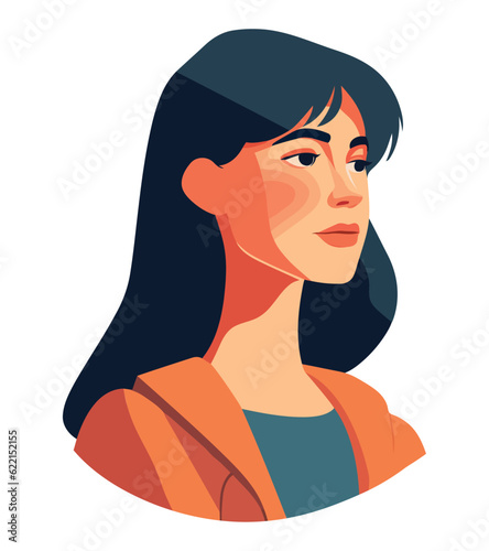 Young adult female avatar with brown hair