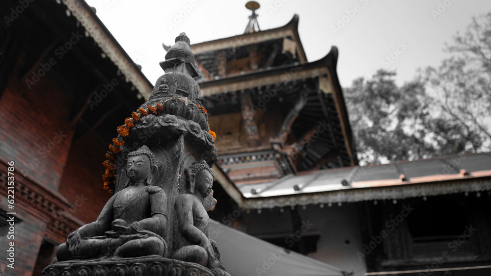 custom made wallpaper toronto digitalBuddha stupa statue with a temple in the background in monochrome faded tones hues