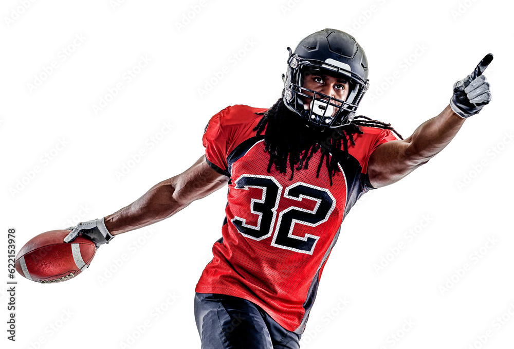 one american football player man isolated on white background