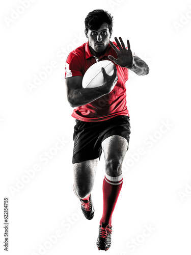 one caucasian rugby man player silhouette isolated on white background © Designpics