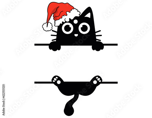 cat with christmas santa hat Monogram name design svg