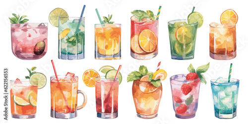 watercolor Cocktail Drinks clipart for graphic resources