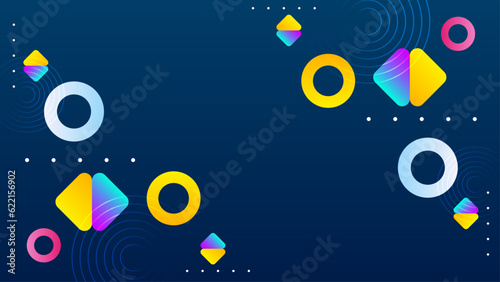 Modern colorful abstract geometric banner background. Tech banner with square, triangle, circle, and geometric shapes. Vector abstract graphic design banner pattern background template.
