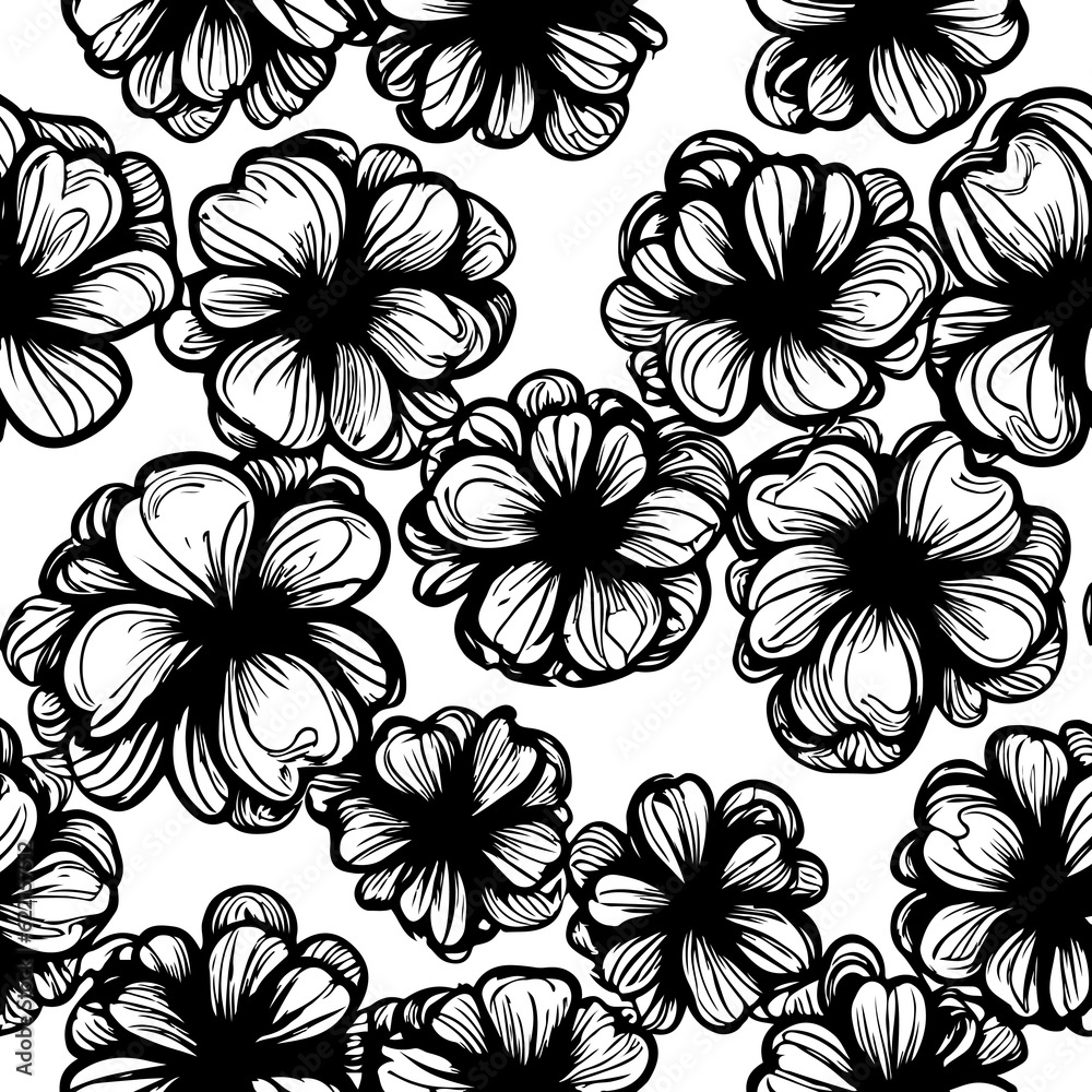 seamless black and white pattern geometric organic shapes and forms textile fabric or ceramic tiles background - PNG image with transparent background