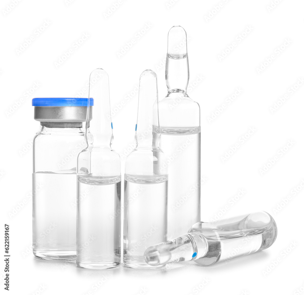 Medical ampules on white background Medical ampules on white background