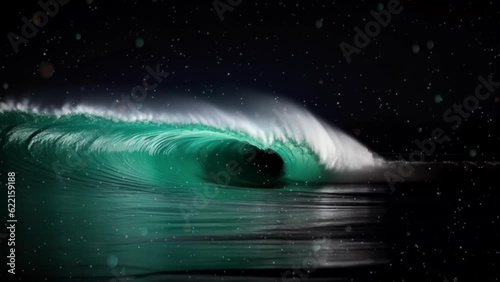 Moonlit Surf: Nature's Masterpiece - Captivating video of a perfect surf wave under moonlight. Ideal for surf, travel, lifestyle content, or nature-themed projects. Reworked generative AI.