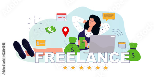 beautiful girl freelance internet business modern online networking professional job success profit wealth