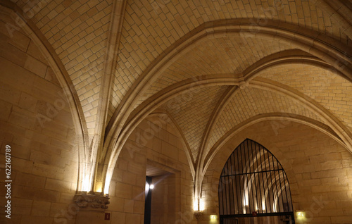 The ceiling and the bars gate - La Conciergerie interior - Paris, France