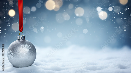 Winter Whispers Empty Christmas Bauble over Winter Snowy Background with Copy Space. created with Generative AI