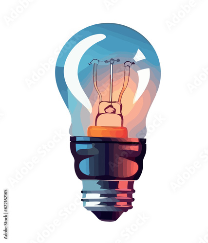 Shiny filament glows in bright electric lamp