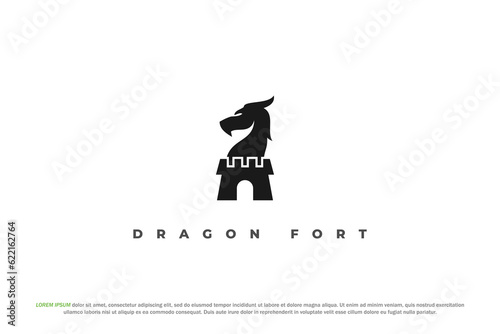 logo dragon fort silhouette defense security mythical creature