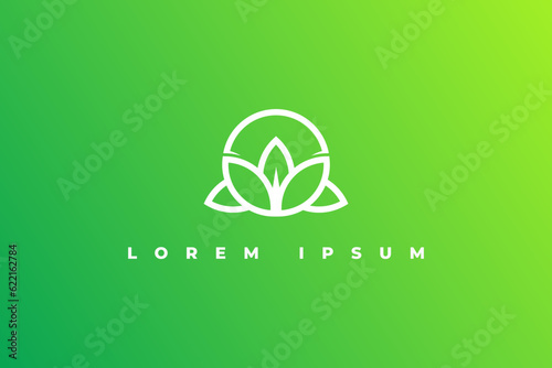 logo lotus flower leaf plant circle monogram modern green nature