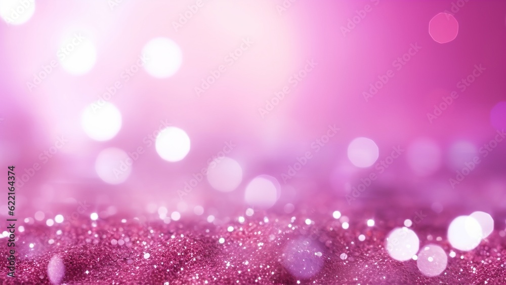 Decoration twinkle glitters background, abstract blurred backdrop with circles,modern design overlay with sparkling glimmers. pink backdrop glittering sparks with glow effect Generative AI