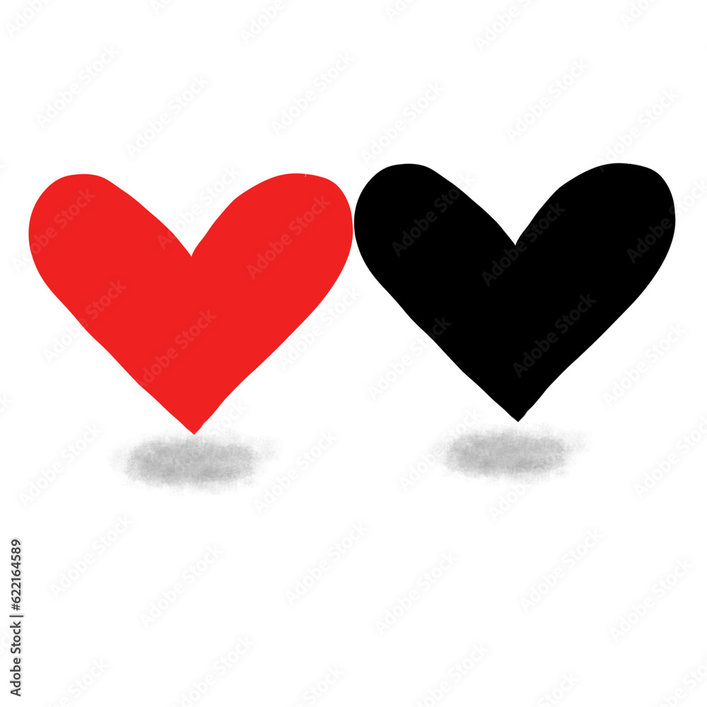 red and black heart on white background