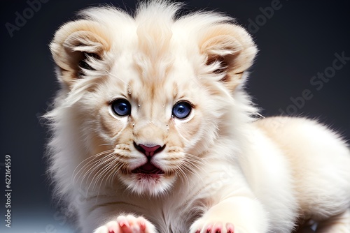 close up portrait of a lion, baby lion face, Generative AI