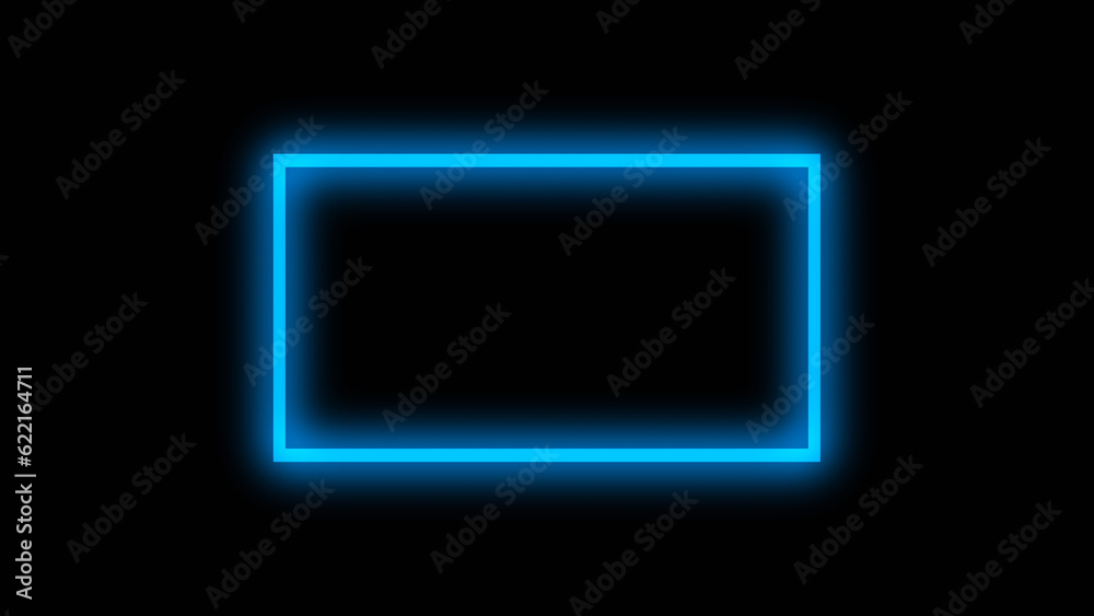 Blur neon frame. Glowing background. Fluorescent illumination. Defocused blue color LED light rectangle on dark black abstract geometric empty space. Blur neon frame. Glowing background. Fluorescent illumination. Defocused blue color LED light rectangle on dark black abstract geometric empty space.