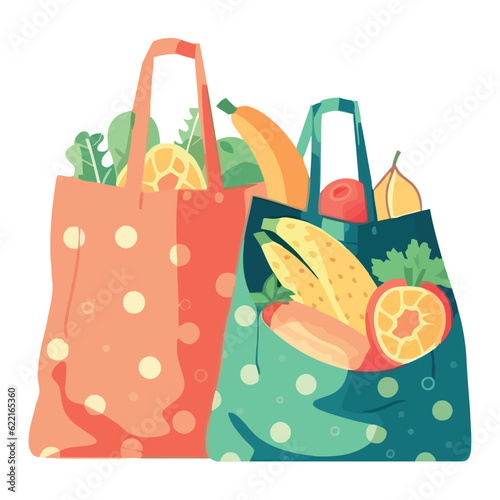 Fresh fruits and veggies in shopping bags