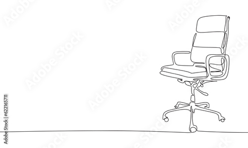 Office armchair one line continuous. Office concept banner. Line art outline vector illustration isolated on white background.