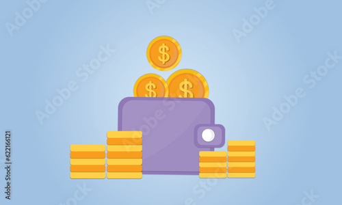 money wallet. coins, exchange, money.on blue background.Vector Design Illustration.