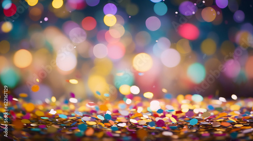 A shower of colorful confetti, with sparkling bokeh lights in the background. Generative AI