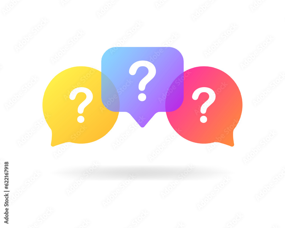FAQ. Flat, color, important questions, speech bubble with a question mark. Vector icons. - obrazy, fototapety, plakaty 
