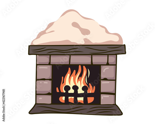 Fireplace with  fire, vector illustration