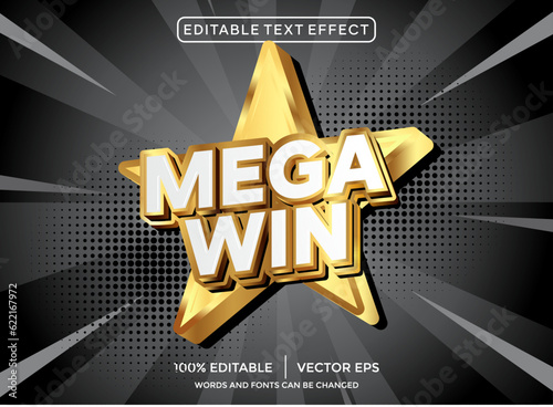 golden mega win 3D editable text effect