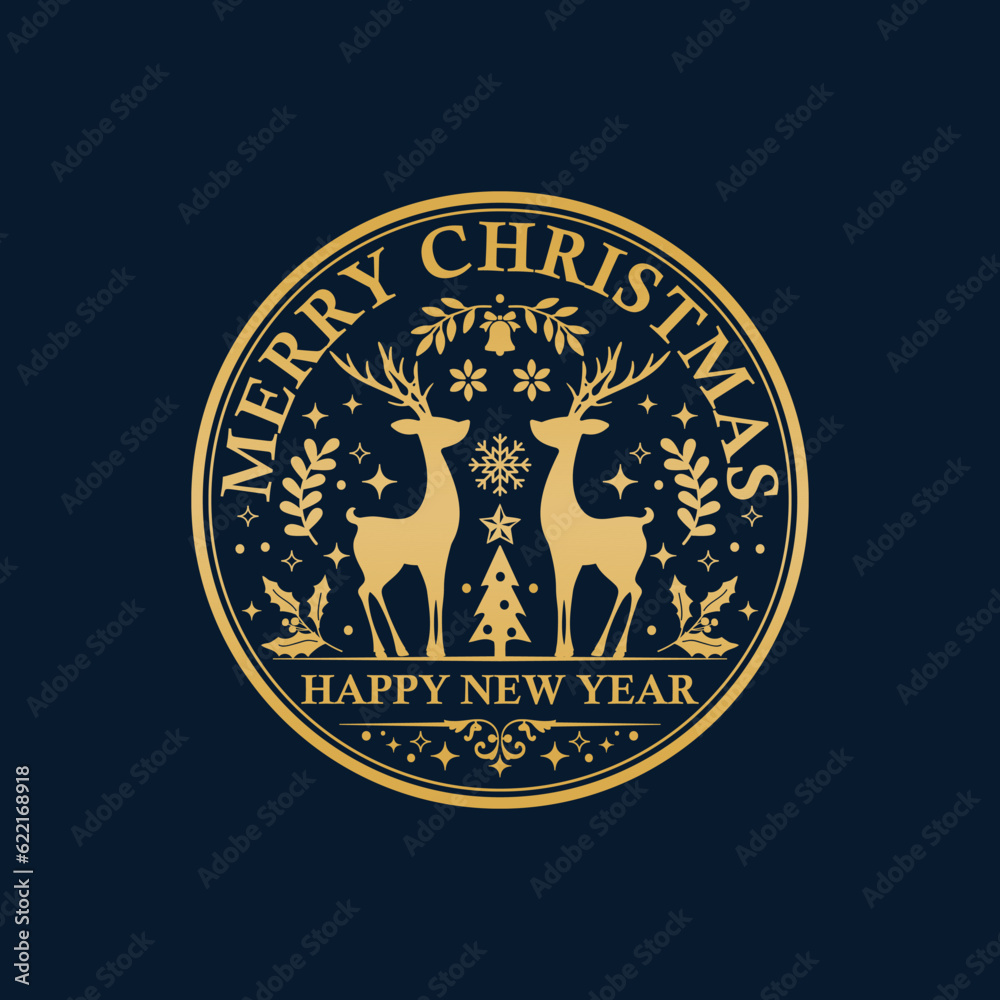 Vector Merry Christmas New Year Lettering Design Badge Vector Merry Christmas New Year Lettering Design Badge