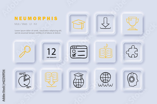 Online courses line icon. Education, award, book, prize, diploma, information search. Neomorphism steyle. Vector line icon for Business photo