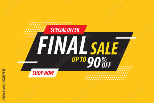 Final sale poster. Special offer final sale banner on yellow background. up to 90% off. Vector illustration.