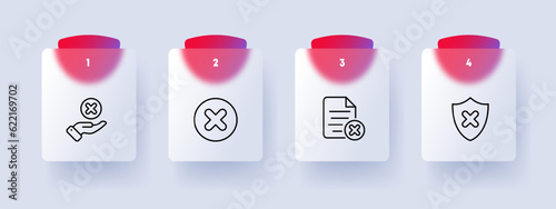 Cancel line icon. Cross, hand, file, shield, rejection, prohibition, safety, confirmation. Vector line icon for Business and Advertising