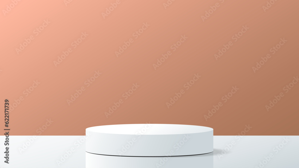3d realistic pedestal. Product presentation, mock up. Cylinder podium on brown background. Show room for product 3d realistic pedestal. Product presentation, mock up. Cylinder podium on brown background. Show room for product
